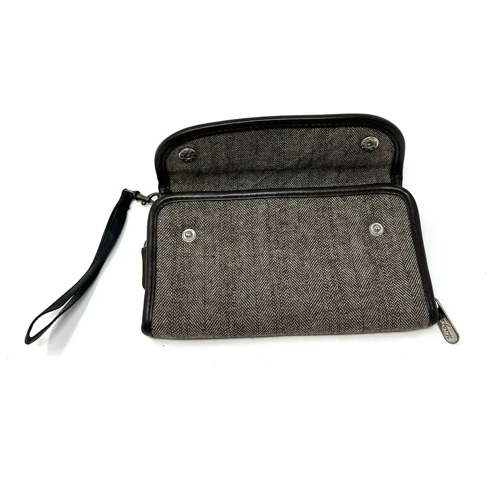 Thirty One Wallet Clutch Gray Black Bag Compact Travel Wrist Strap Snap‎ Zipper